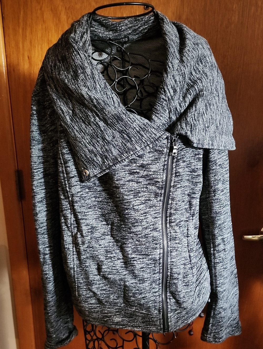 Express Marled Gray Knit Zip-Up Sweater